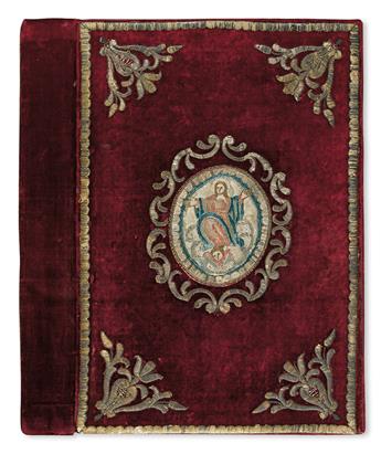 CATHOLIC LITURGY.  Missale Romanum.  1802.  In contemporary embroidered binding.   With collage depicting St. Veronica Giuliani.